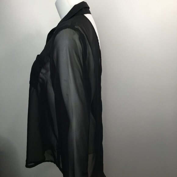 Ecko Unltd Black Button Down Open Back Sheer Blouse Top Size S - Picture 4 of 10